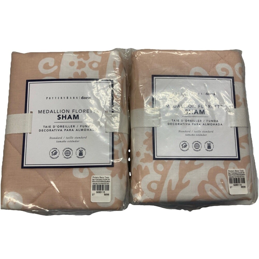 NEW Two (2) Pottery Barn Dorm Medallion Florette Shams In Blush